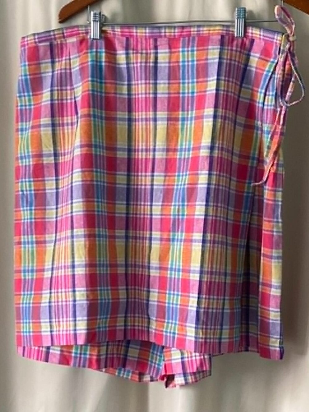 Denim & Co Plaid Skort Size 2X NWOT Pink Multicolor Cotton Stretch Pull on Skirt